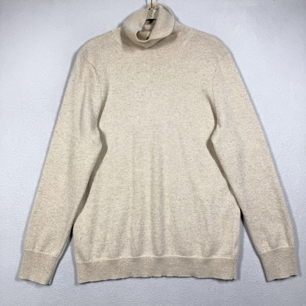 Talbots Cashmere Sweater Womens Large Turtleneck Metallic Sparkle Beige Pullover